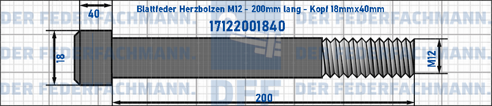 Blattfeder Herzbolzen M12 200mm lang - Kopf 18mmx40mm