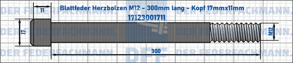 Blattfeder Herzbolzen M12 300mm lang - Kopf 17mmx11mm