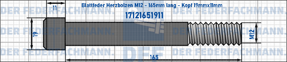 Blattfeder Herzbolzen M12 165mm lang - Kopf 19mmx11mm