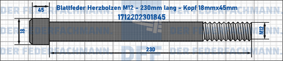 Blattfeder Herzbolzen M12 230mm lang - Kopf 18mmx45mm