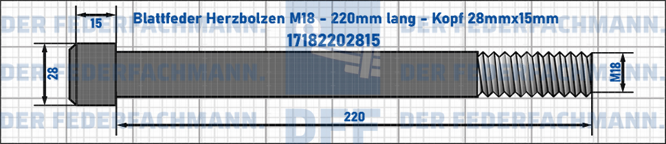 Blattfeder Herzbolzen M18 220mm lang - Kopf 28mmx15mm