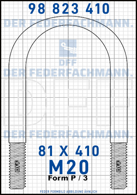 Blattfederbügel  M20 Breite  81mm - Länge 410mm Form P