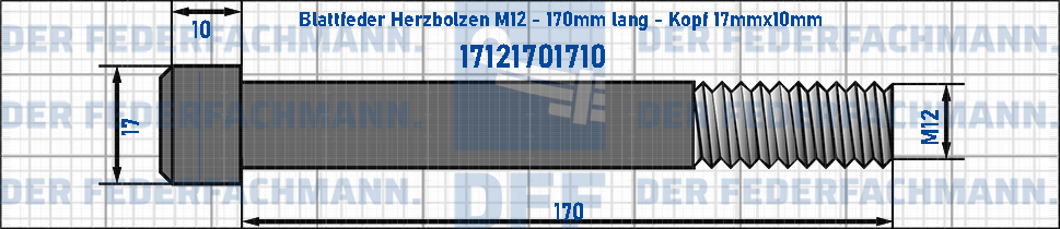 Blattfeder Herzbolzen M12 170mm lang - Kopf 17mmx10mm