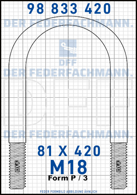 Blattfederbügel  M18 Breite  81mm - Länge 420mm Form P