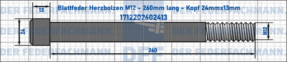 Blattfeder Herzbolzen M12 260mm lang - Kopf 24mmx13mm