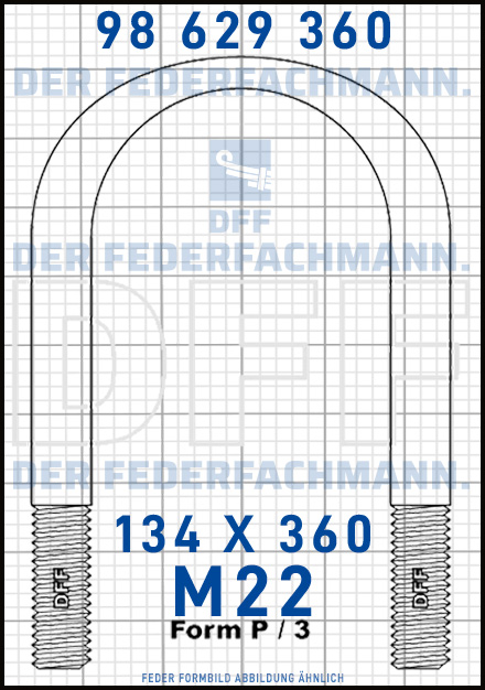 Blattfederbügel  M22 Breite  134mm - Länge 360mm Form P