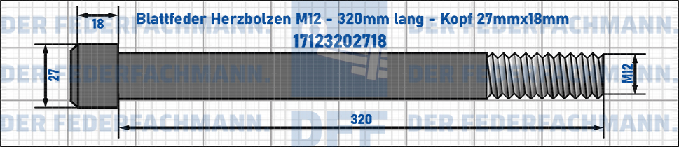 Blattfeder Herzbolzen M12 320mm lang - Kopf 27mmx18mm