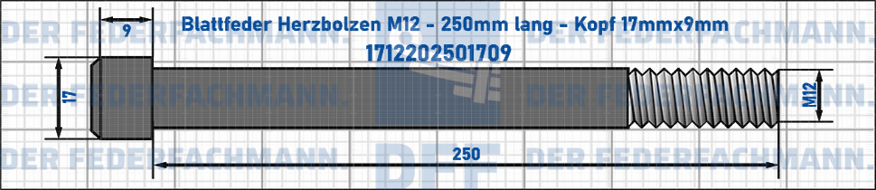 Blattfeder Herzbolzen M12 250mm lang - Kopf 17mmx9mm