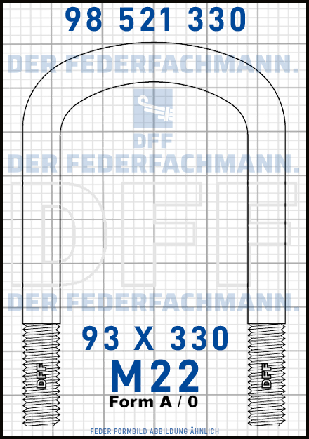 Blattfederbügel  M22 Breite  93mm - Länge 330mm Form A