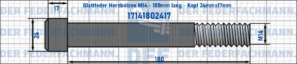 Blattfeder Herzbolzen M14 180mm lang - Kopf 24mmx17mm