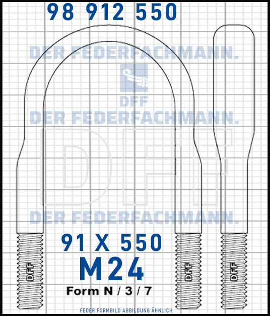Blattfederbügel  M24 Breite  91mm - Länge 550mm Form N
