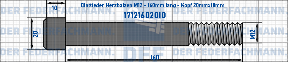 Blattfeder Herzbolzen M12 160mm lang - Kopf 20mmx10mm