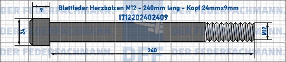 Blattfeder Herzbolzen M12 240mm lang - Kopf 24mmx9mm
