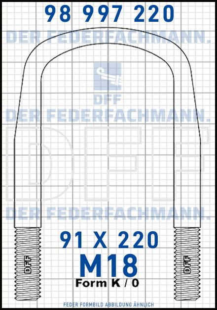 Blattfederbügel  M18 Breite  91mm - Länge 220mm Form K