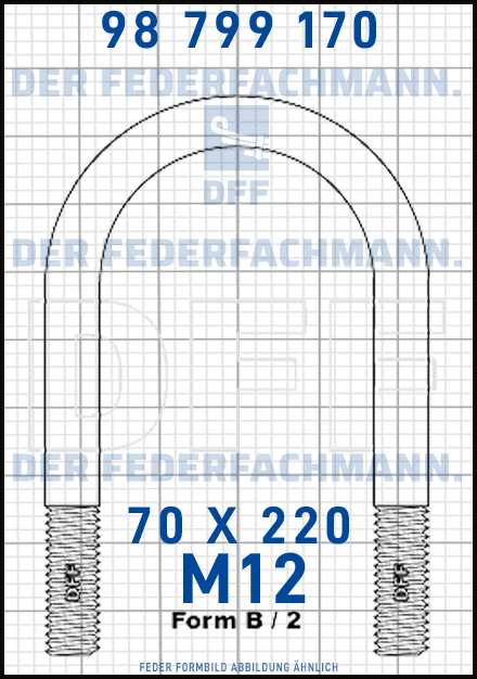 Blattfederbügel  M12 Breite  70mm - Länge 220mm Form B