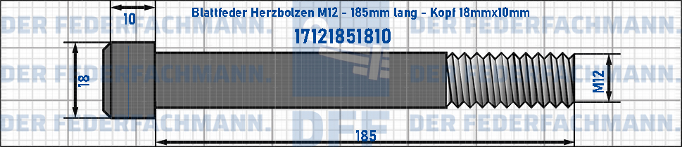 Blattfeder Herzbolzen M12 185mm lang - Kopf 18mmx10mm