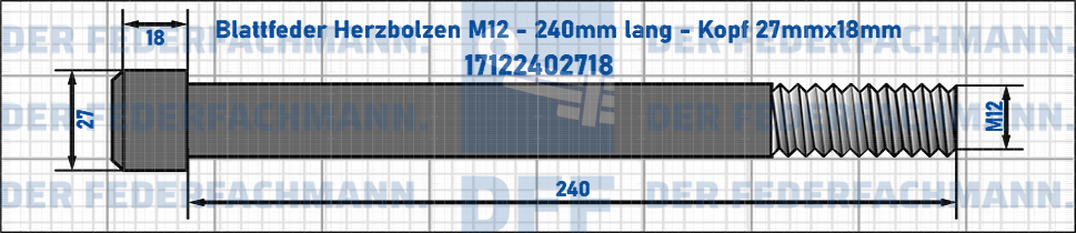 Blattfeder Herzbolzen M12 240mm lang - Kopf 27mmx18mm