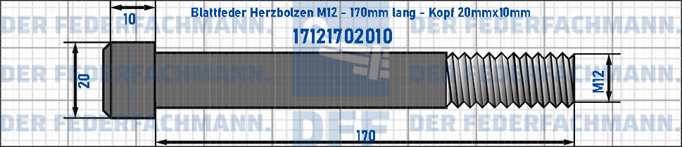 Blattfeder Herzbolzen M12 170mm lang - Kopf 20mmx10mm