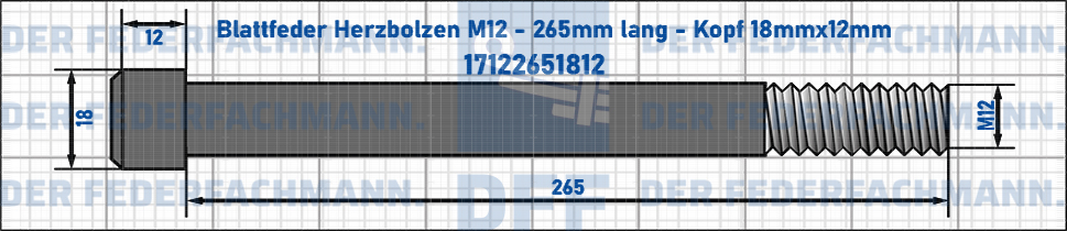 Blattfeder Herzbolzen M12 265mm lang - Kopf 18mmx12mm