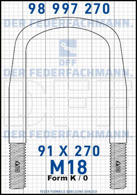 Blattfederbügel  M18 Breite  91mm - Länge 270mm Form K
