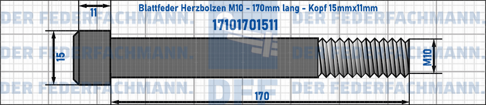 Blattfeder Herzbolzen M10 170mm lang - Kopf 15mmx11mm