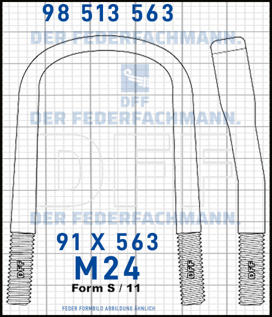 Blattfederbügel  M24 Breite  91mm - Länge 563mm Form S