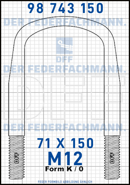 Blattfederbügel  M12 Breite  71mm - Länge 150mm Form K