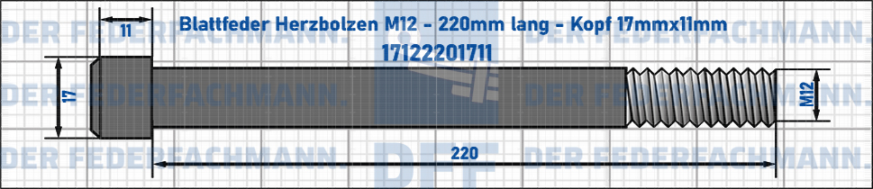 Blattfeder Herzbolzen M12 220mm lang - Kopf 17mmx11mm