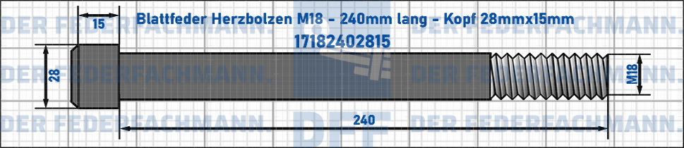 Blattfeder Herzbolzen M18 240mm lang - Kopf 28mmx15mm