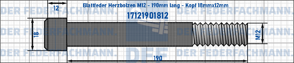Blattfeder Herzbolzen M12 190mm lang - Kopf 18mmx12mm