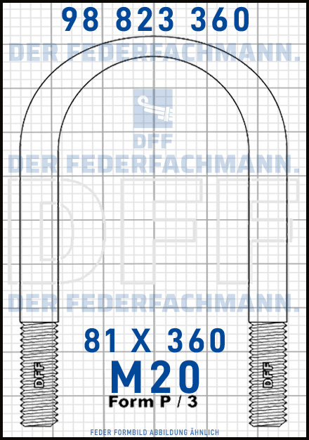 Blattfederbügel  M20 Breite  81mm - Länge 360mm Form P