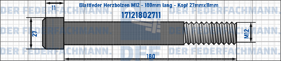 Blattfeder Herzbolzen M12 180mm lang - Kopf 27mmx11mm