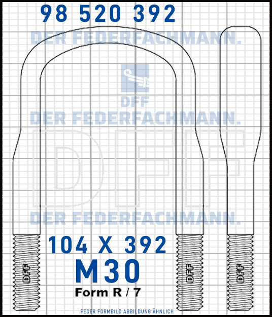 Blattfederbügel  M30 Breite  104mm - Länge 392mm Form R