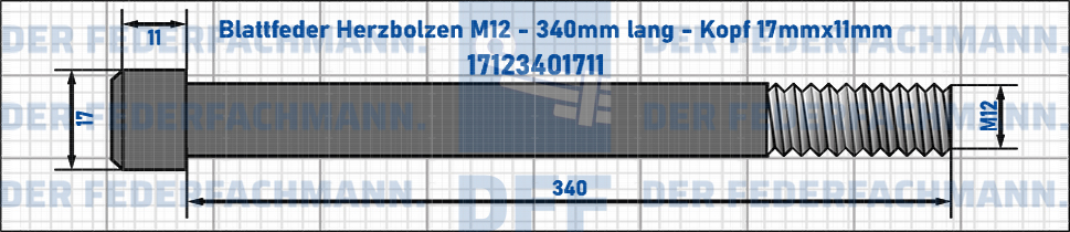 Blattfeder Herzbolzen M12 340mm lang - Kopf 17mmx11mm