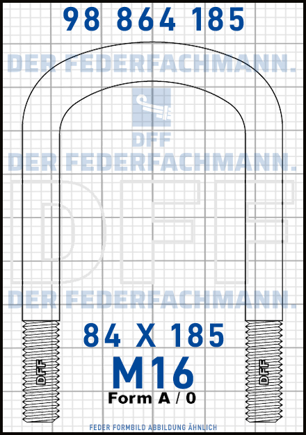 Blattfederbügel  M16 Breite  84mm - Länge 185mm Form A