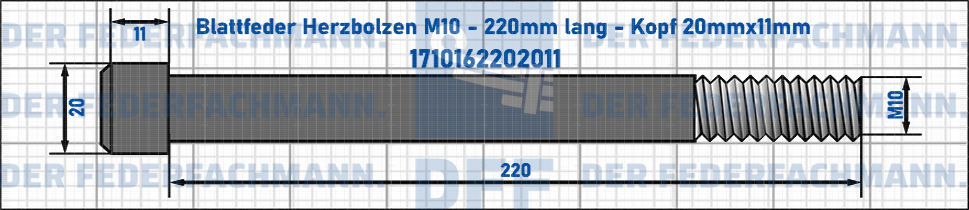 Blattfeder Herzbolzen M10 220mm lang - Kopf 20mmx11mm
