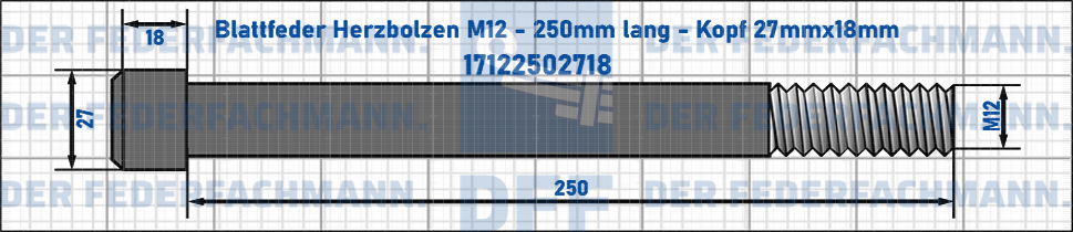 Blattfeder Herzbolzen M12 250mm lang - Kopf 27mmx18mm