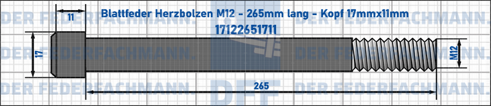 Blattfeder Herzbolzen M12 265mm lang - Kopf 17mmx11mm