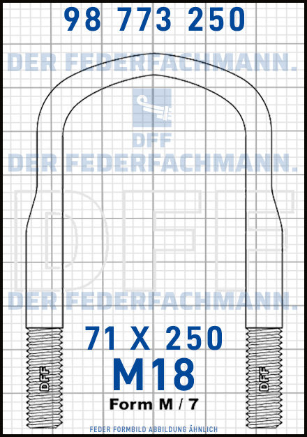 Blattfederbügel M18 Breite 71mm Länge 250mm Form M