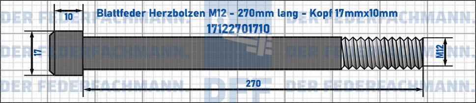 Blattfeder Herzbolzen M12 270mm lang - Kopf 17mmx10mm