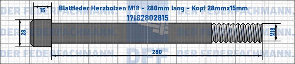Blattfeder Herzbolzen M18 280mm lang - Kopf 28mmx15mm