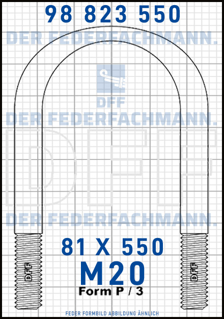 Blattfederbügel  M20 Breite  81mm - Länge 550mm Form P