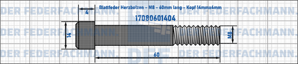 Blattfeder Herzbolzen M8 60mm lang - Kopf 14mmx4mm
