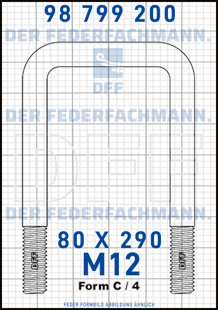 Blattfederbügel  M12 Breite  80mm - Länge 290mm Form C