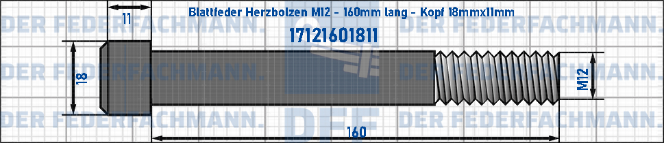 Blattfeder Herzbolzen M12 160mm lang - Kopf 18mmx11mm