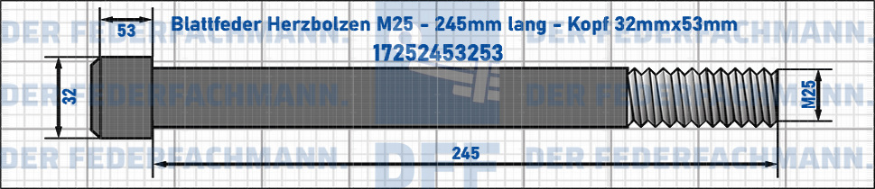 Blattfeder Herzbolzen M25 245mm lang - Kopf 32mmx53mm