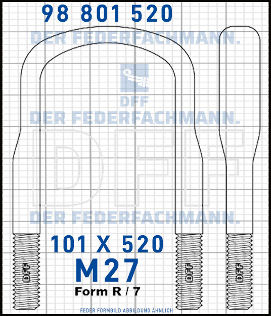 Blattfederbügel  M27 Breite  101mm - Länge 520mm Form R