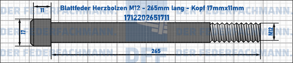 Blattfeder Herzbolzen M12 265mm lang - Kopf 17mmx11mm