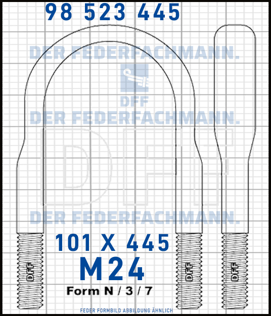 Blattfederbügel  M24 Breite  101mm - Länge 445mm Form N