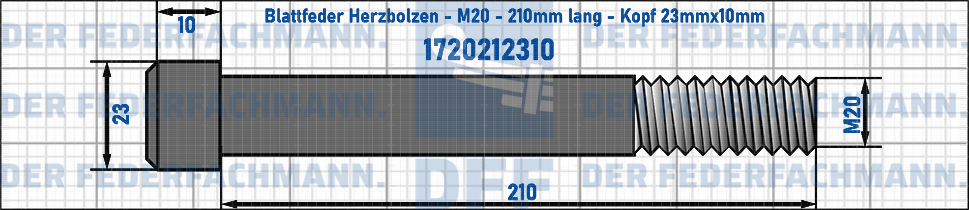 Blattfeder Herzbolzen M20 210mm lang - Kopf 23mmx10mm